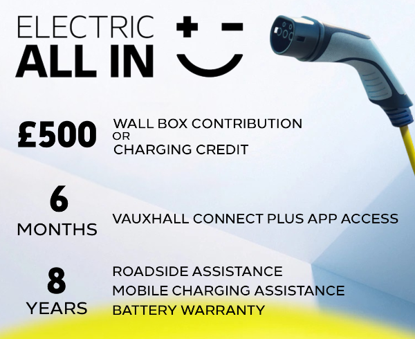 Electric car offer: £500 wall box contribution, 6-month app use, 8-year battery warranty.