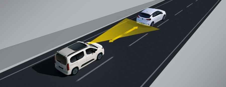 Combo Life Electric using adaptive cruise control to maintain distance from vehicle ahead.