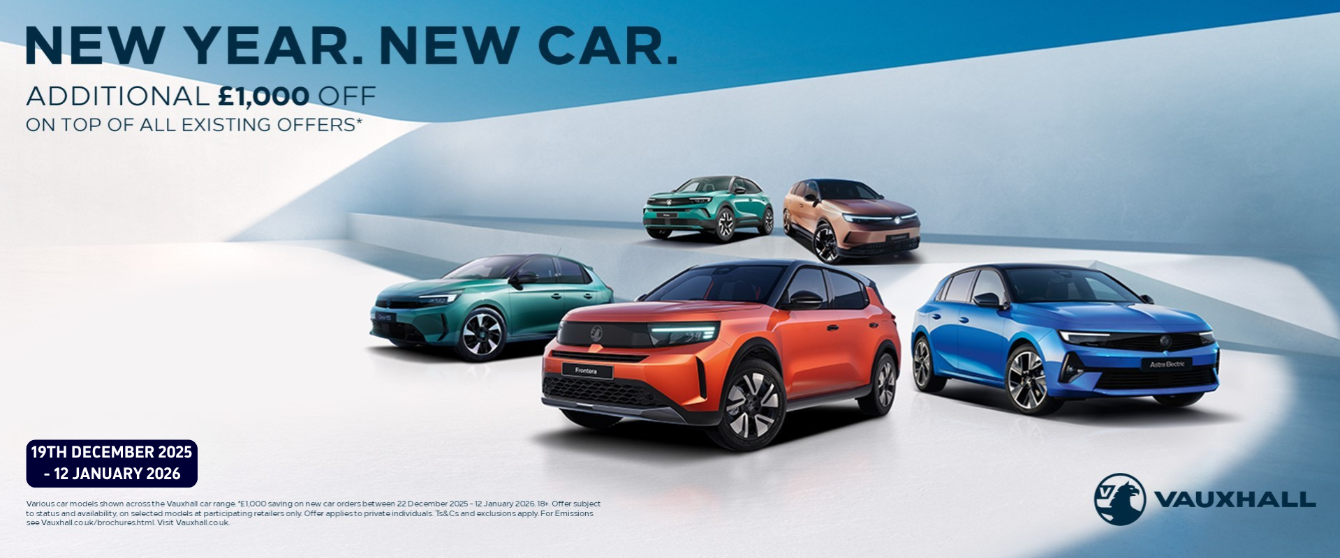 Promotional image of five Vauxhall car models with a special offer message.